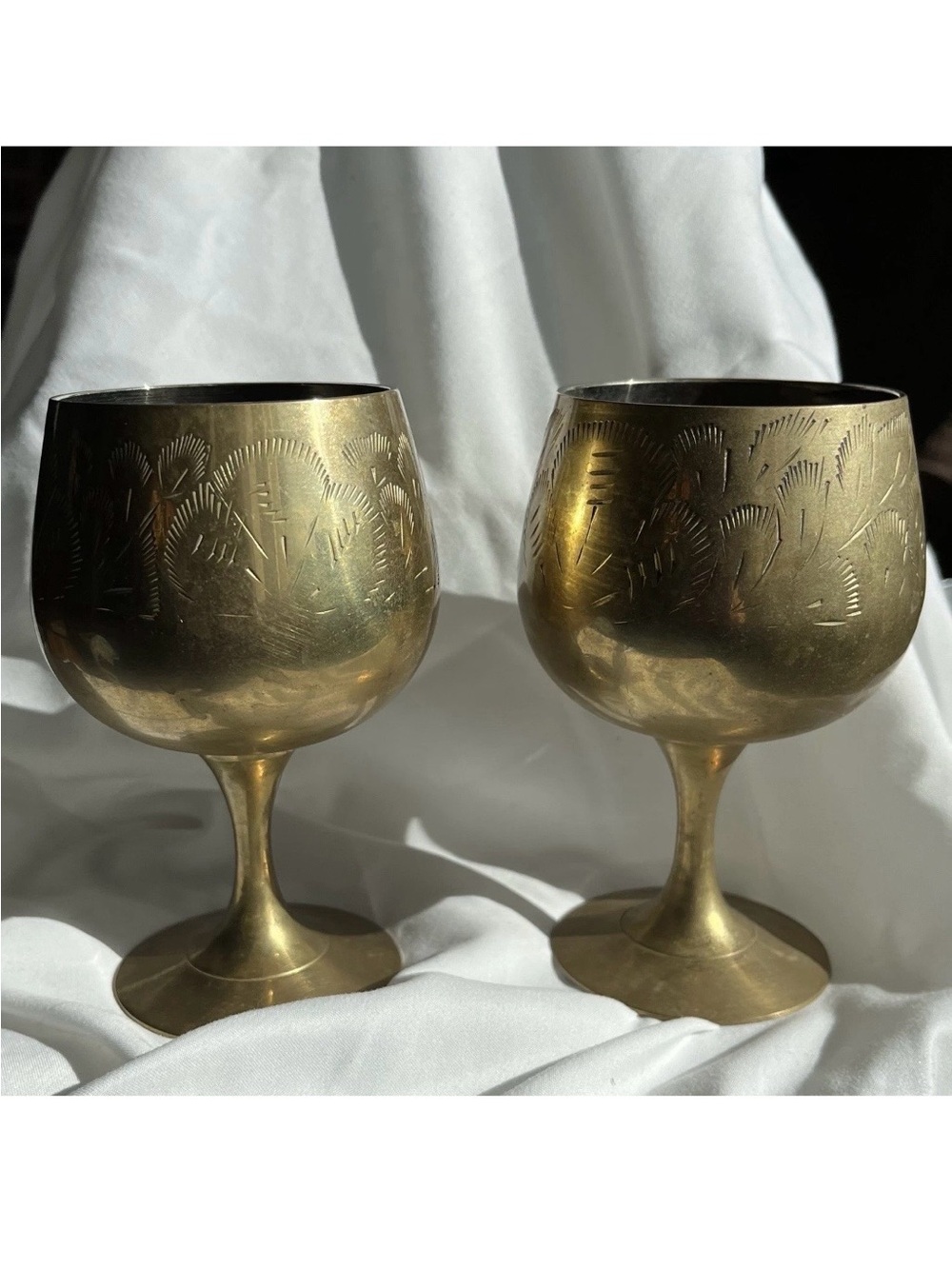 Brass Etched Goblet Gold Vintage-Style Wine Glass Set Decor chalice renaissance